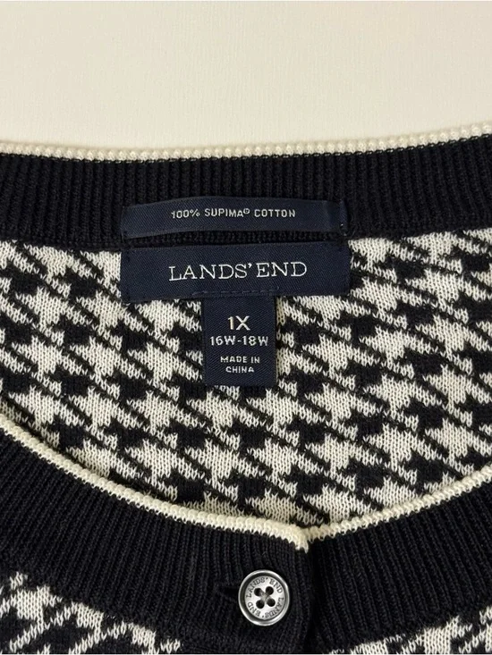 Lands' End Womens Black and White Houndstooth Cardigan Size 1X - Picture 3 of 6